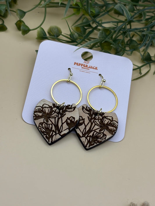 Wildflower Roses Triangle Drop Hoop Earrings