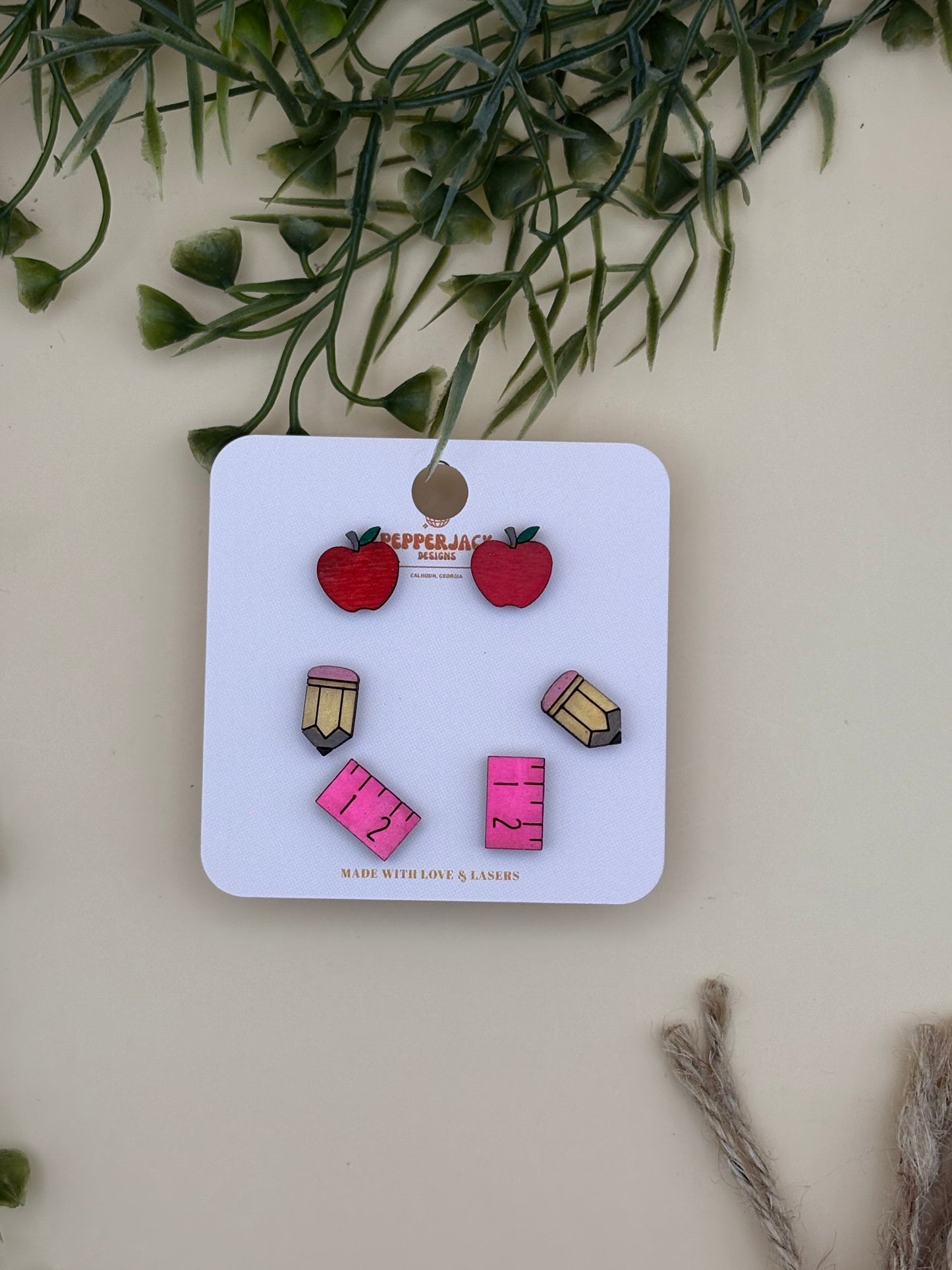 School/Teacher Stud Set Of 3 Earrings