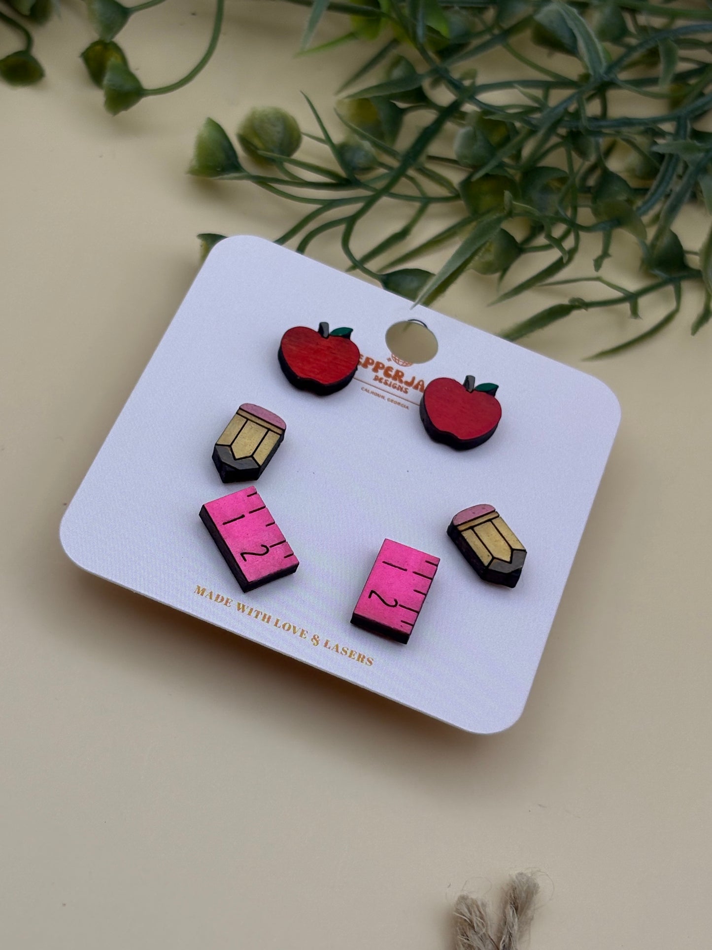School/Teacher Stud Set Of 3 Earrings