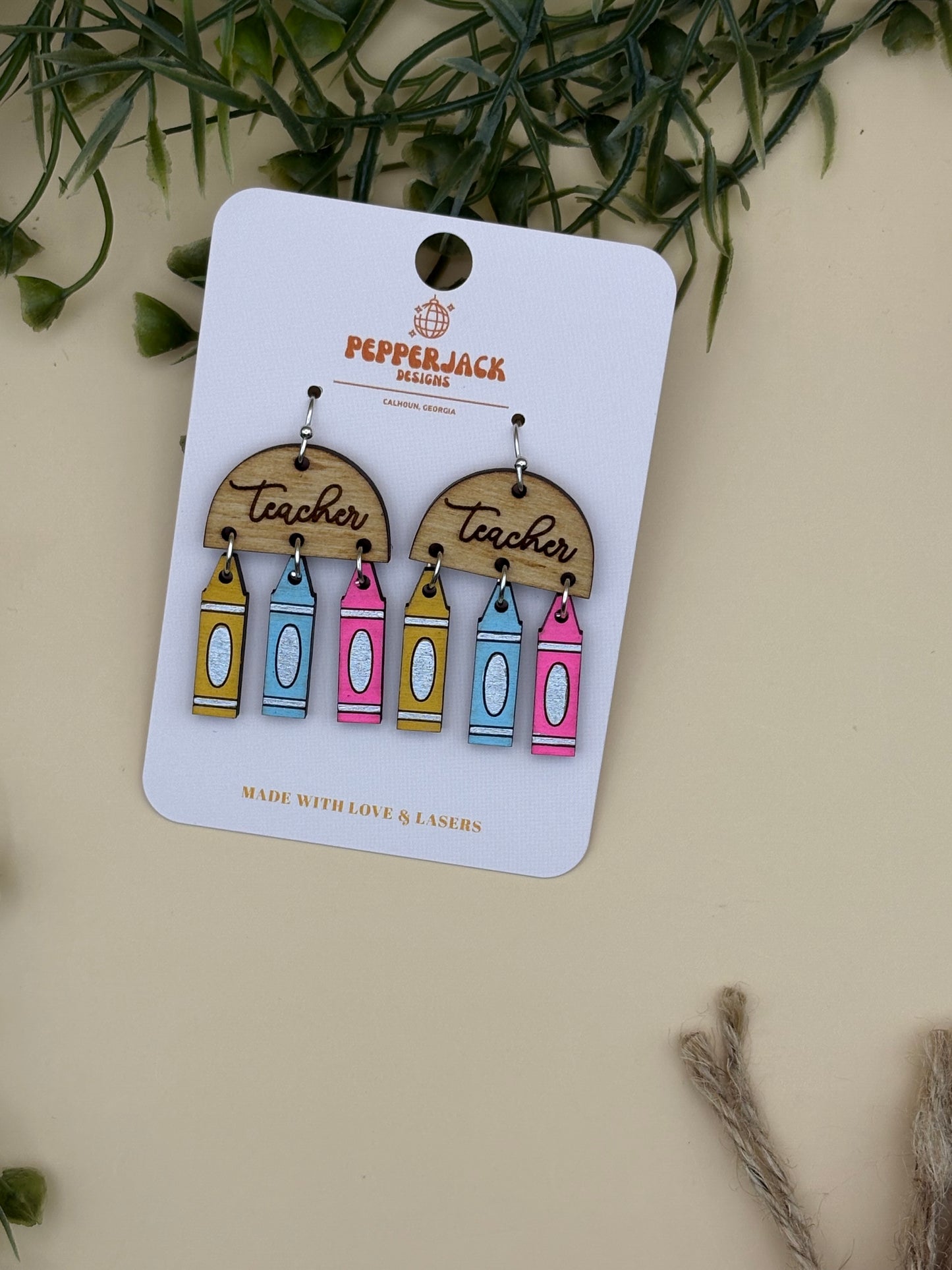 Teacher Arch With 3 Crayons Dangle Earrings