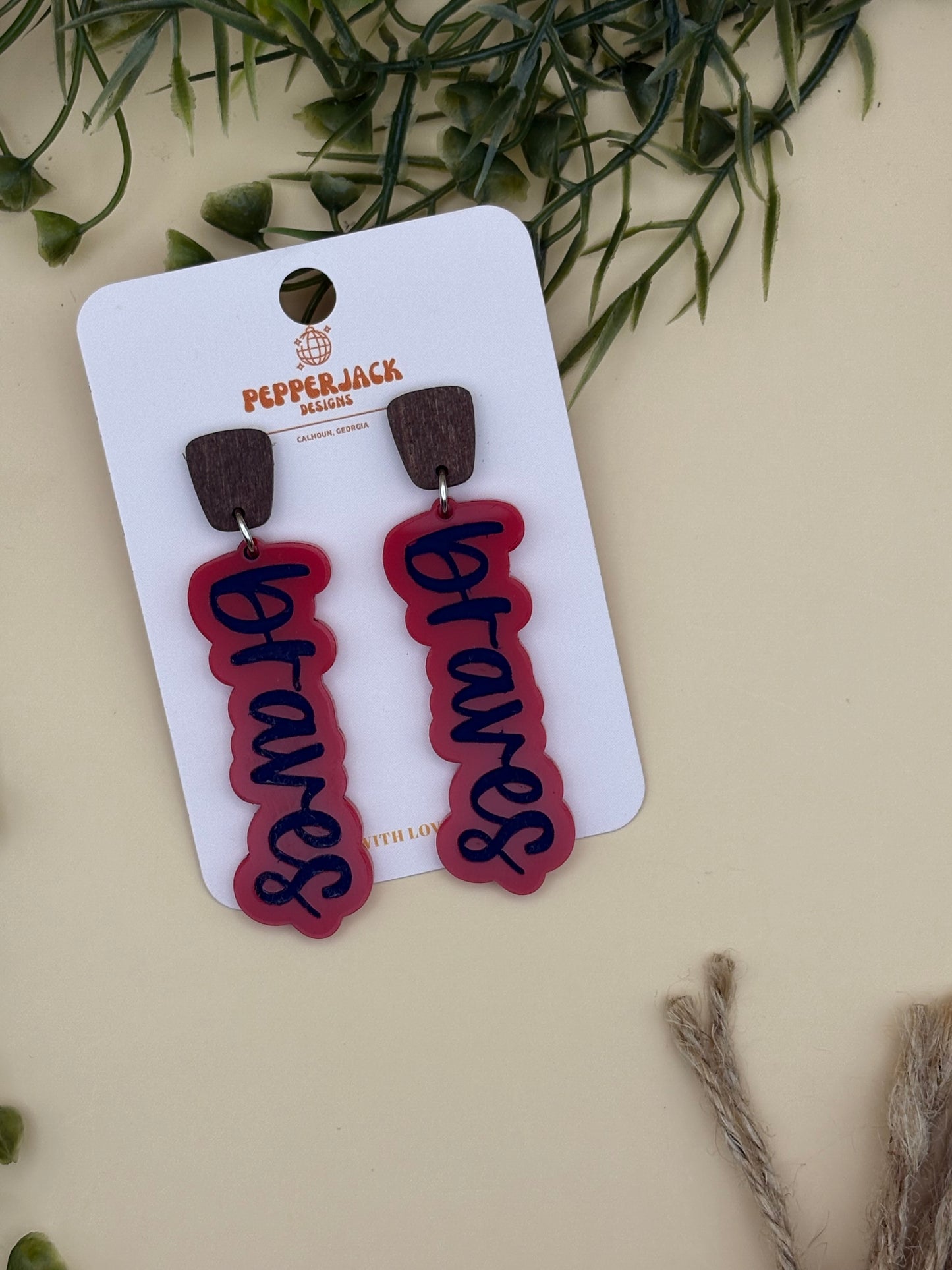 Atlanta Braves Acrylic W/ Wood Stud Earrings