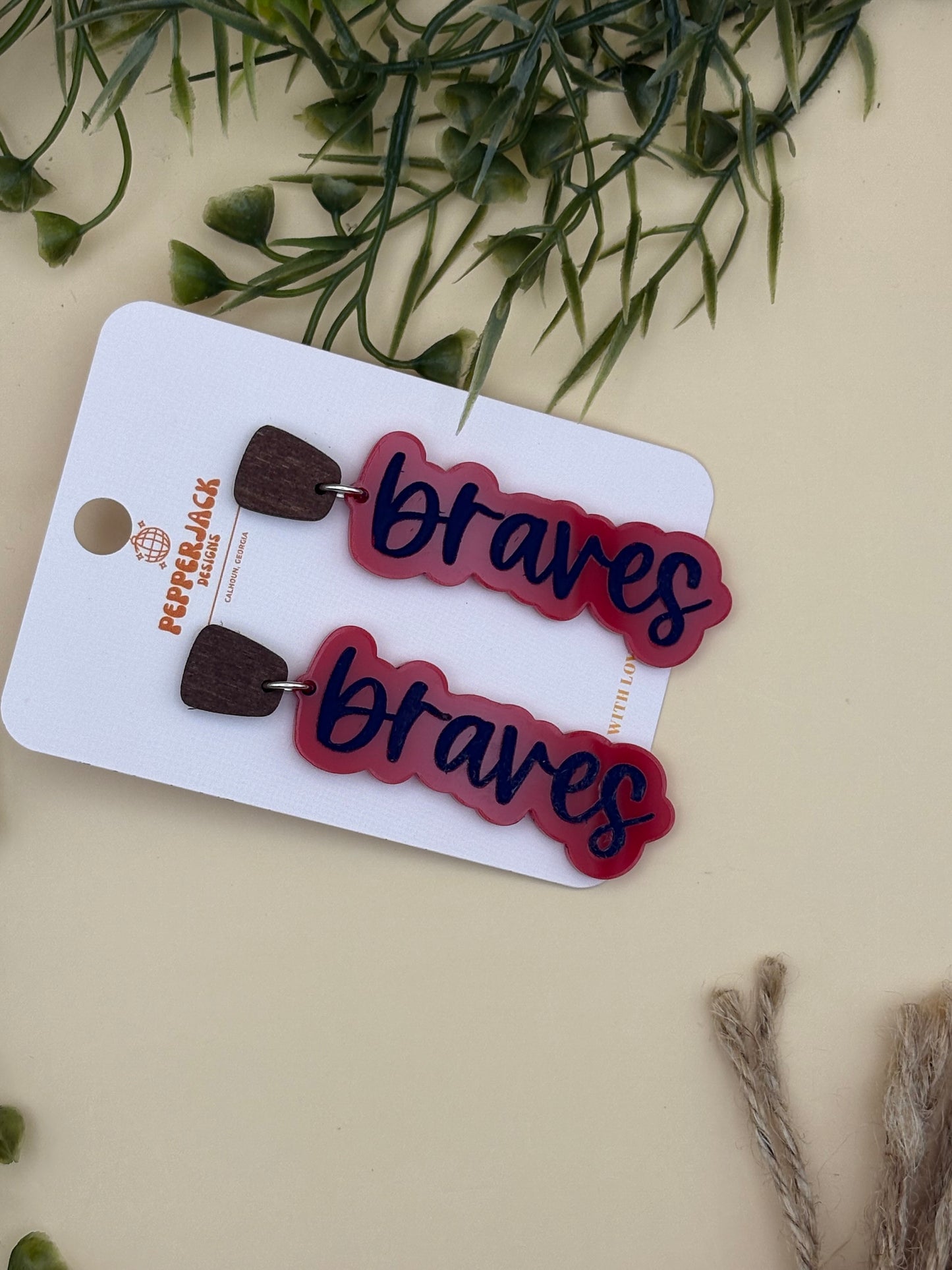 Atlanta Braves Acrylic W/ Wood Stud Earrings
