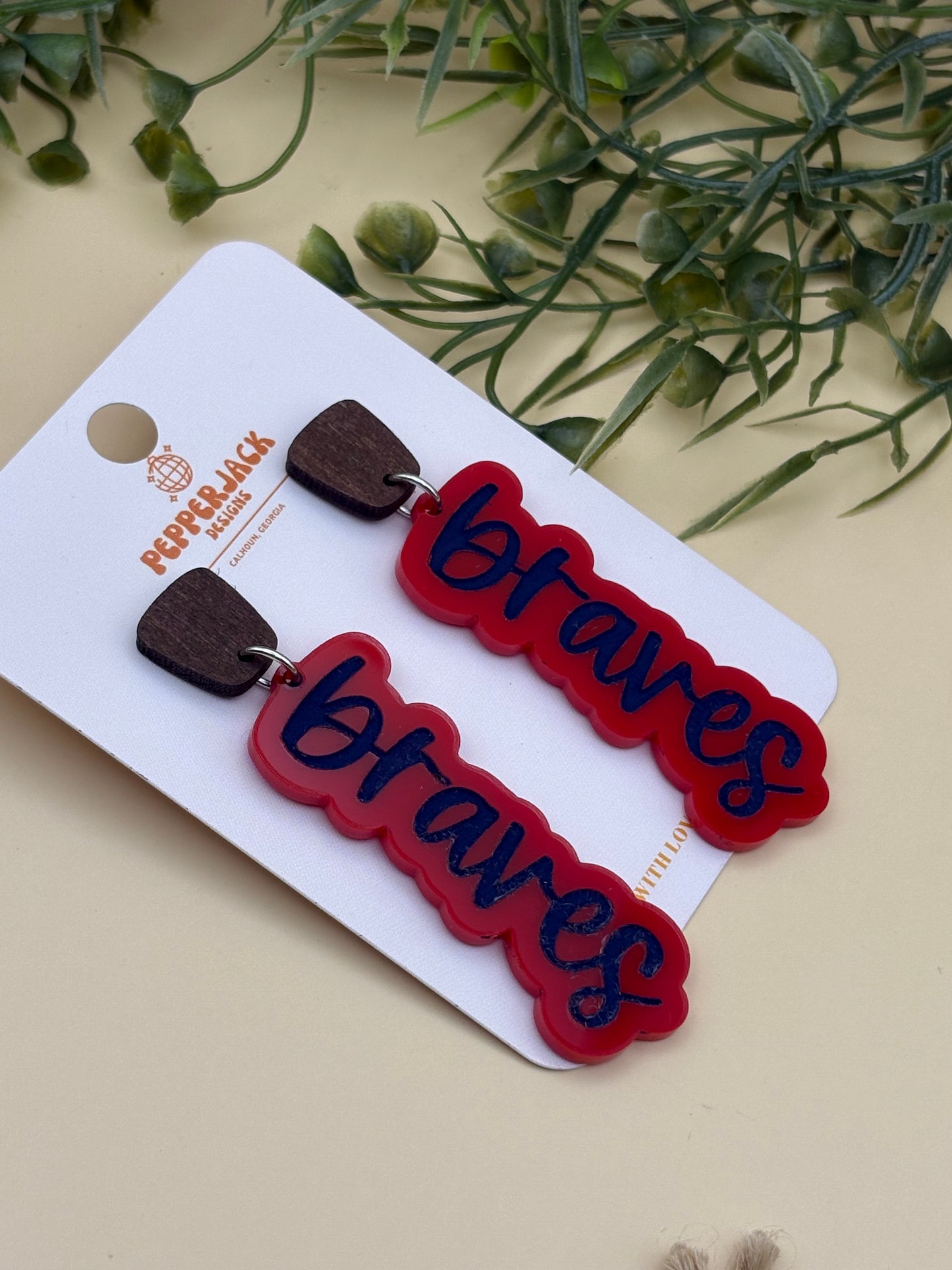 Atlanta Braves Acrylic W/ Wood Stud Earrings