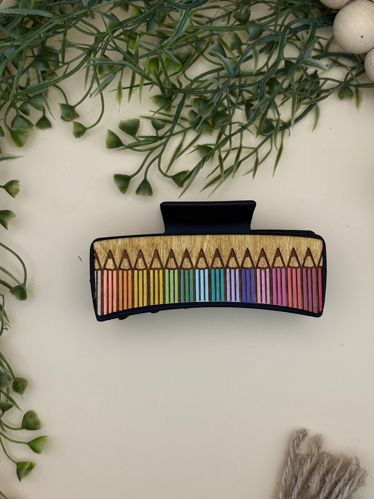 Colored Pencil Rainbow Claw Clip