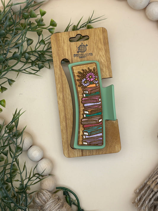 Stacked Books With Flowers Hair/Claw Clip