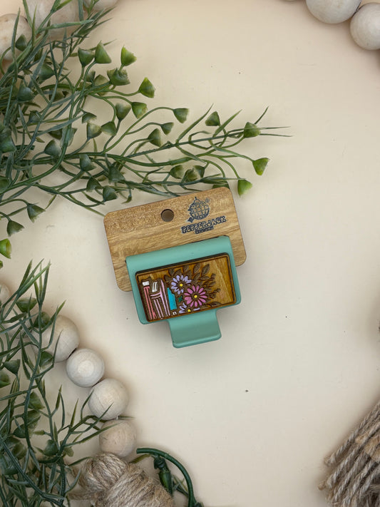 Stacked Books With Flowers Mini Hair/Claw Clip