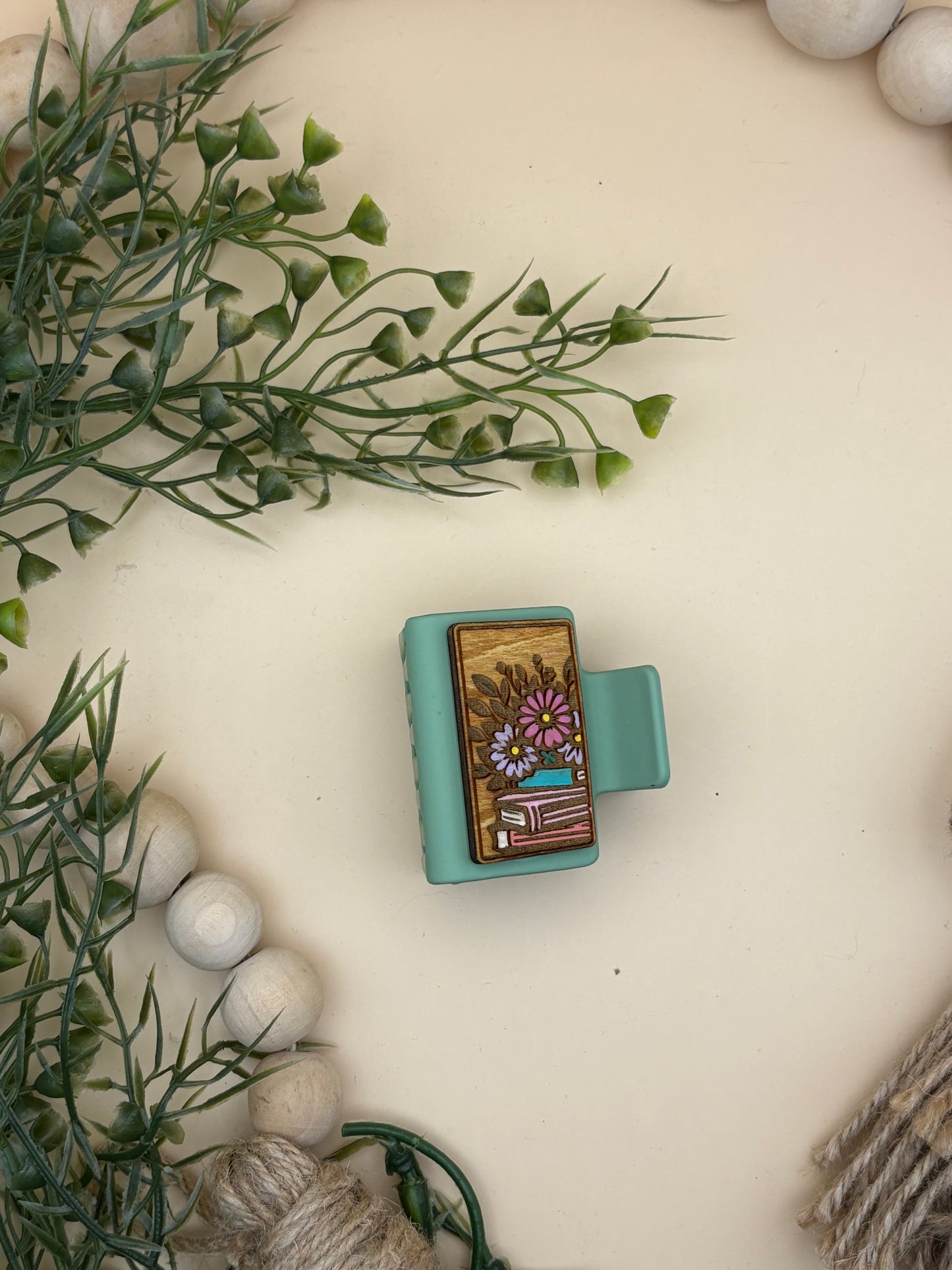 Stacked Books With Flowers Mini Hair/Claw Clip