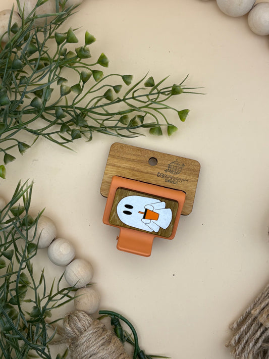 Ghost With Iced Coffee Mini Hair/Claw Clip