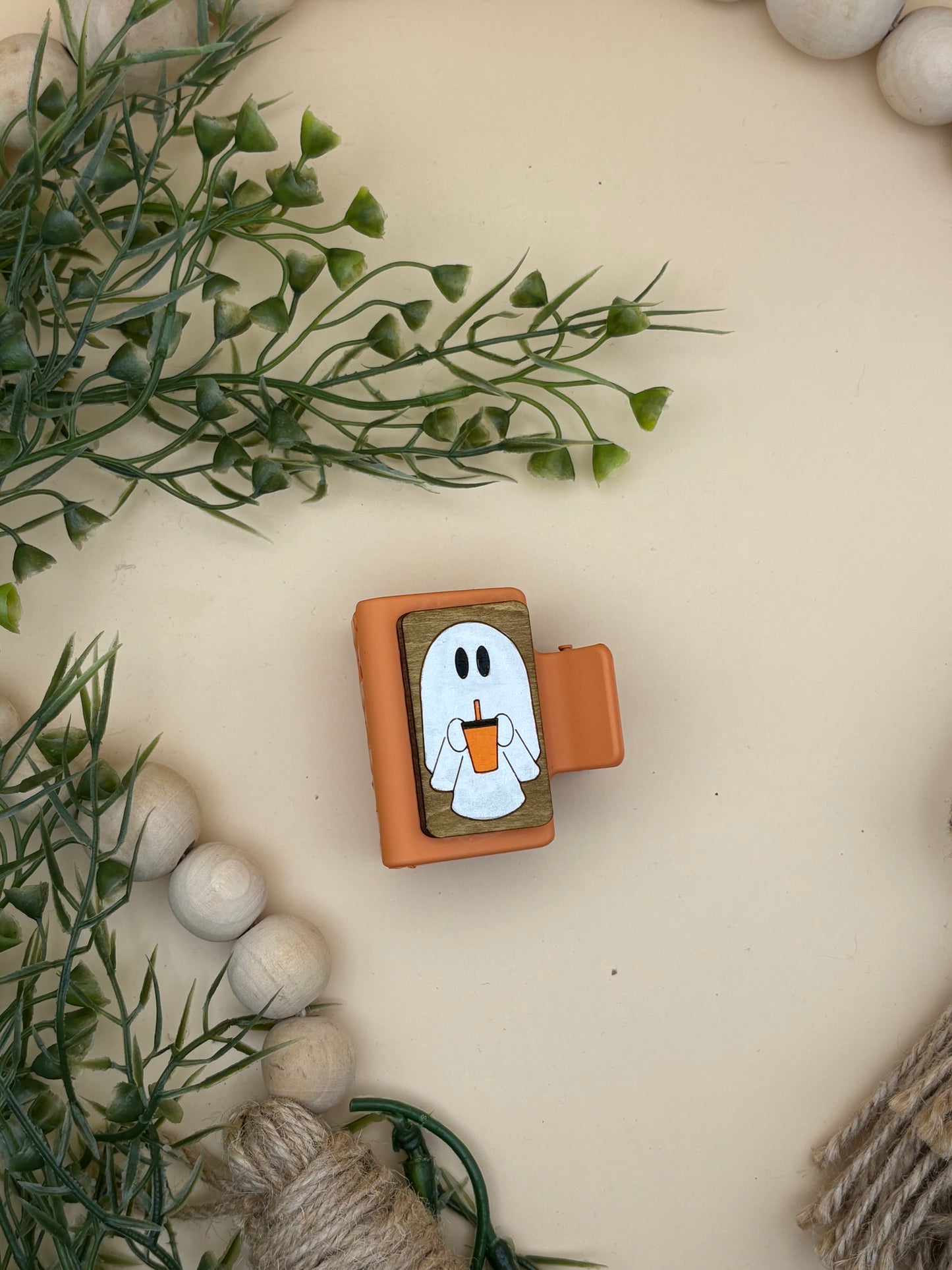 Ghost With Iced Coffee Mini Hair/Claw Clip