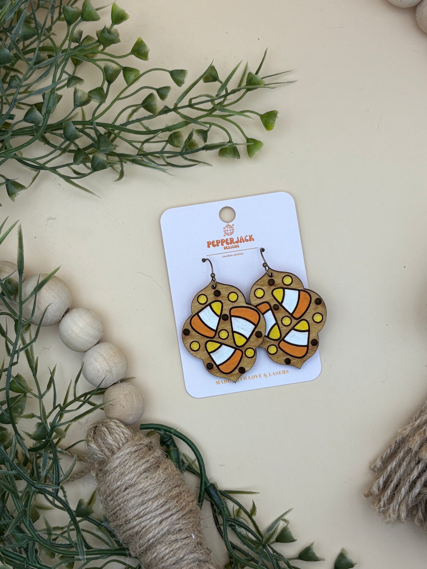 Candy Corn Pattern Moroccan Shaped Earrings