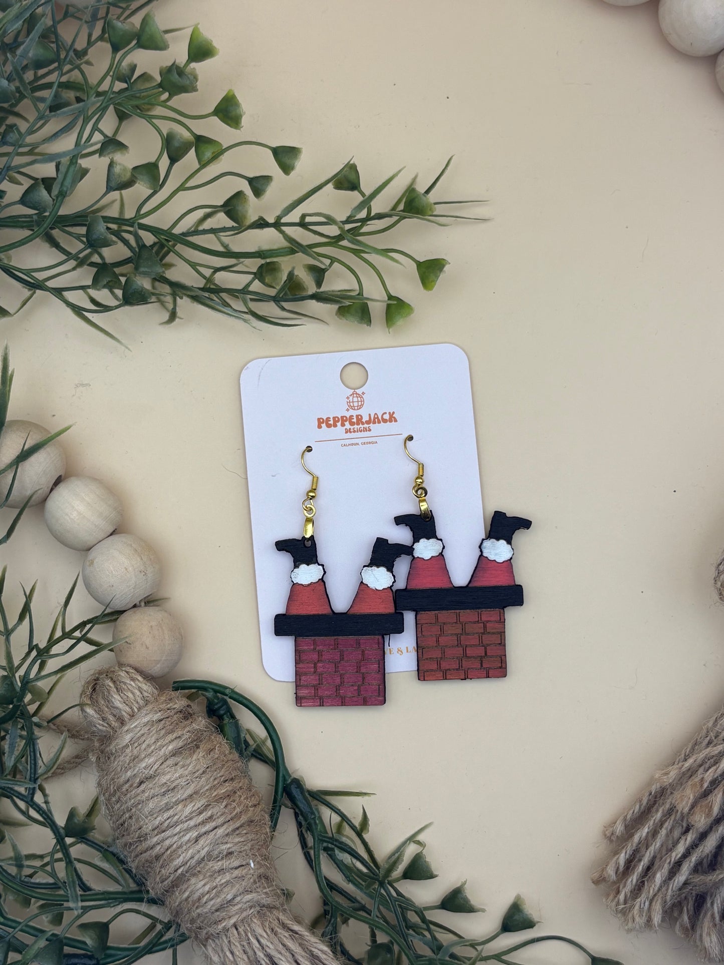 Santa Stuck In Chimney Earrings