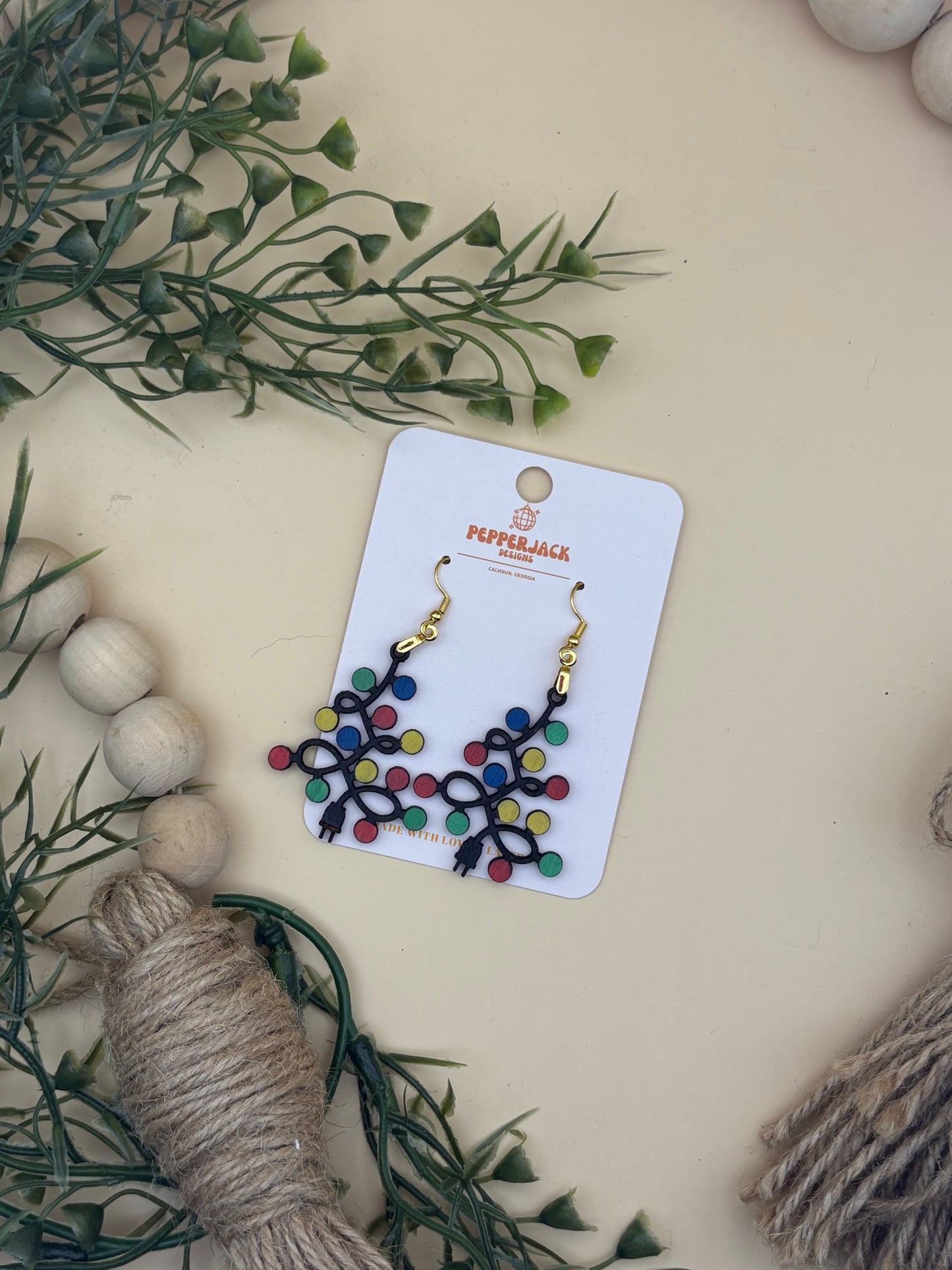 Tangled Christmas Lights Christmas Tree Earrings
