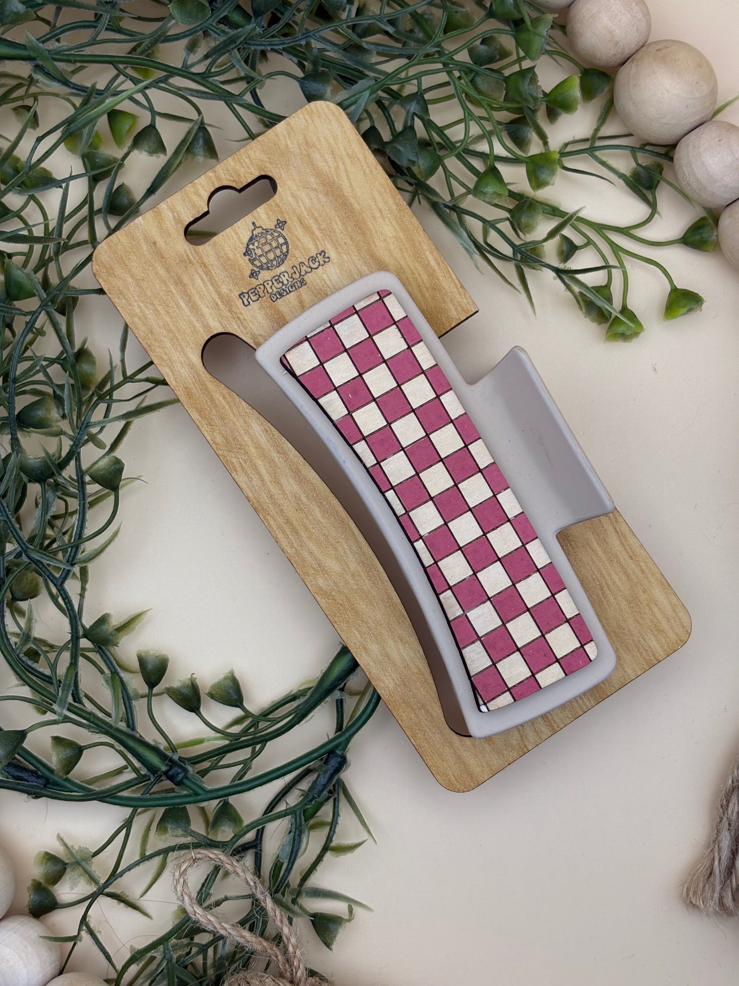Soft Red and Cream Checkered Claw Clip