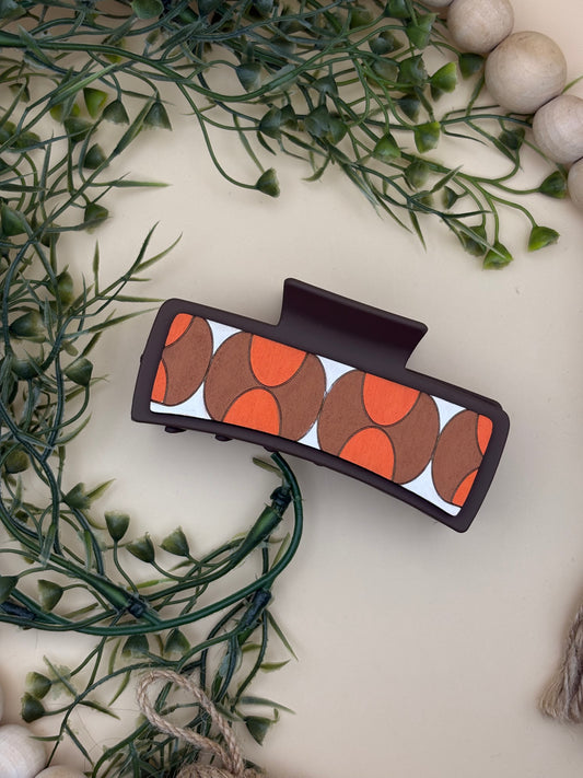 70's Style Orange and Brown Pattern Claw Clip