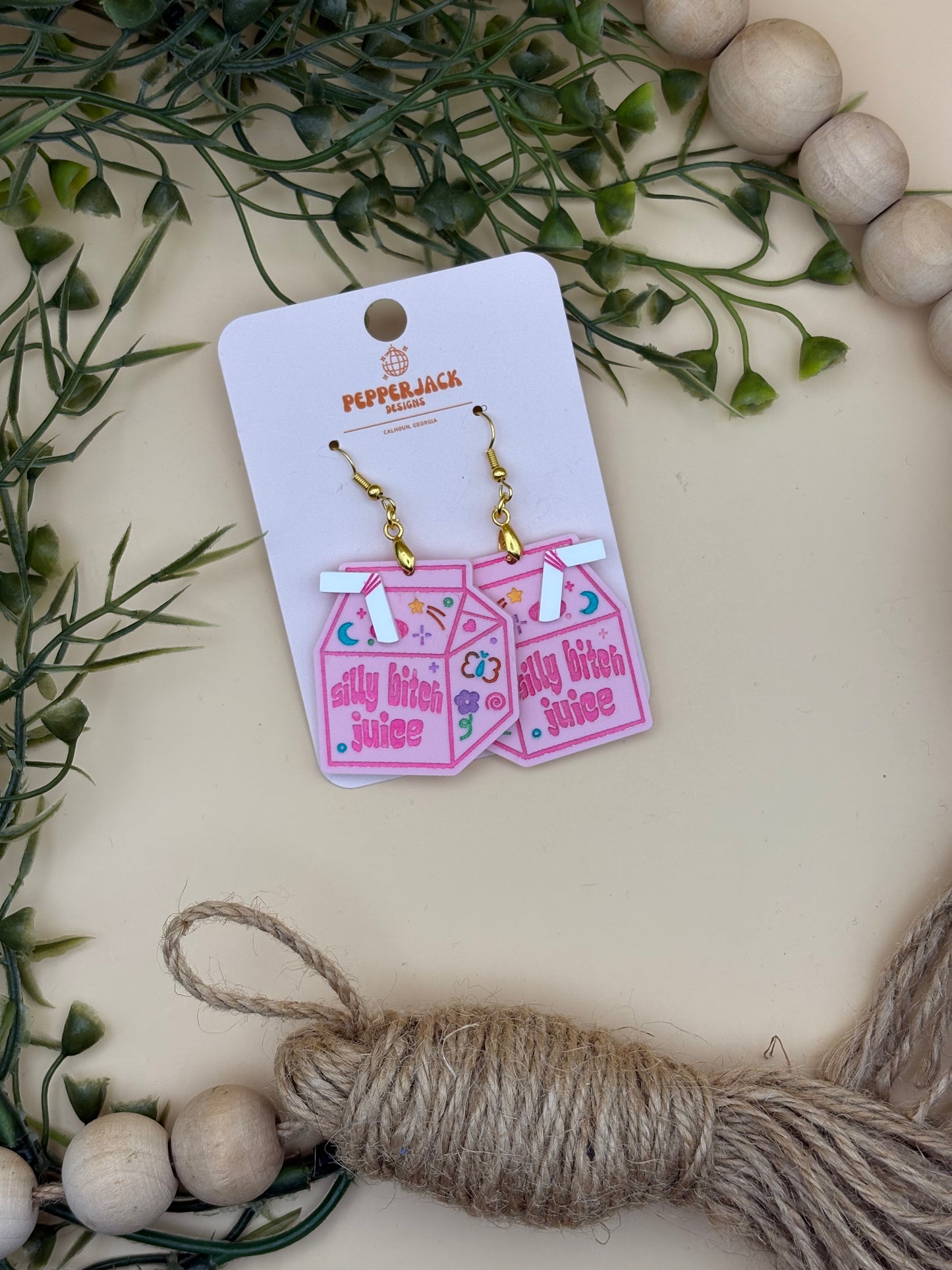 Silly Bitch Juice Acrylic Dangle Earrings
