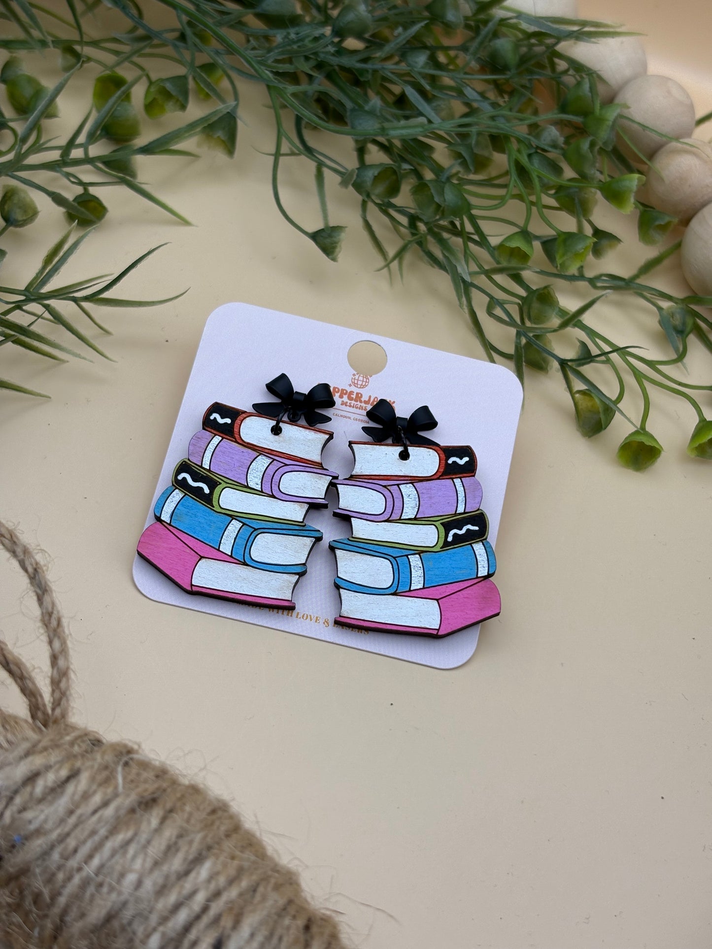 Stacked Books Dangle Earrings