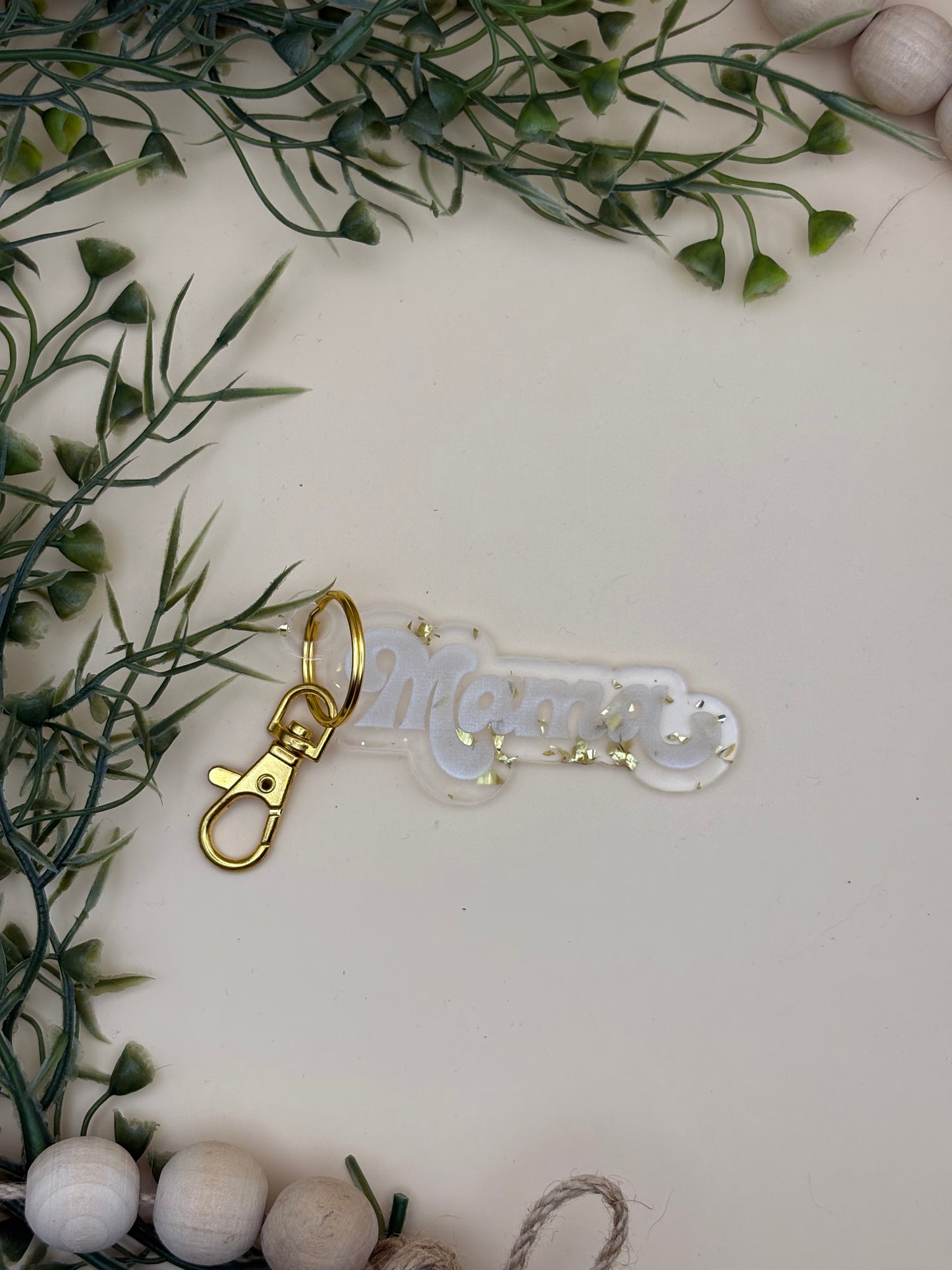 Mama Keychain - Clear with gold flake