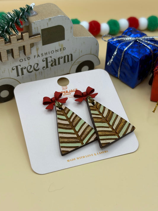 Striped Geometric Christmas Tree Earrings