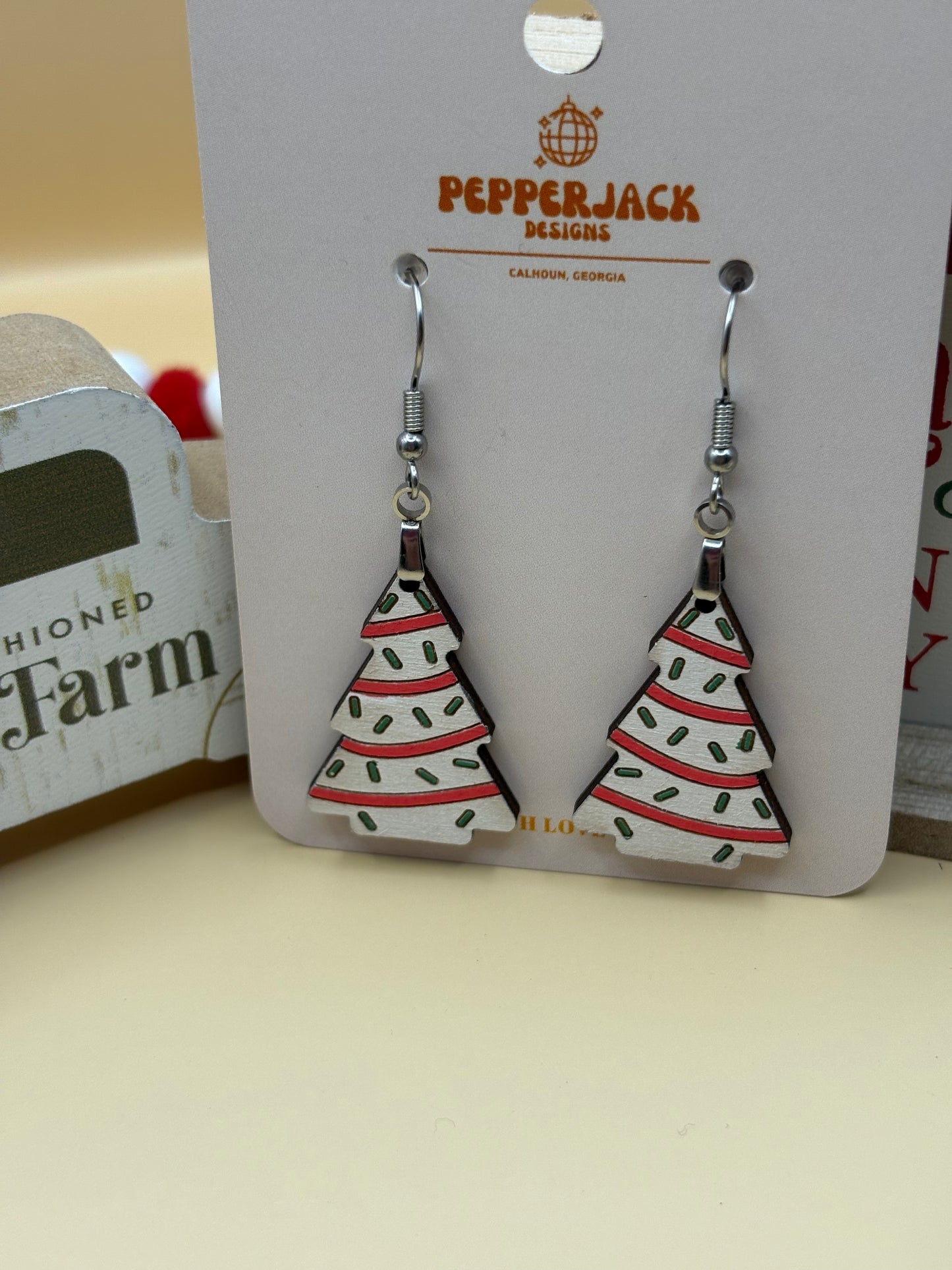 Lil Debbie Christmas Tree Cake Earrings
