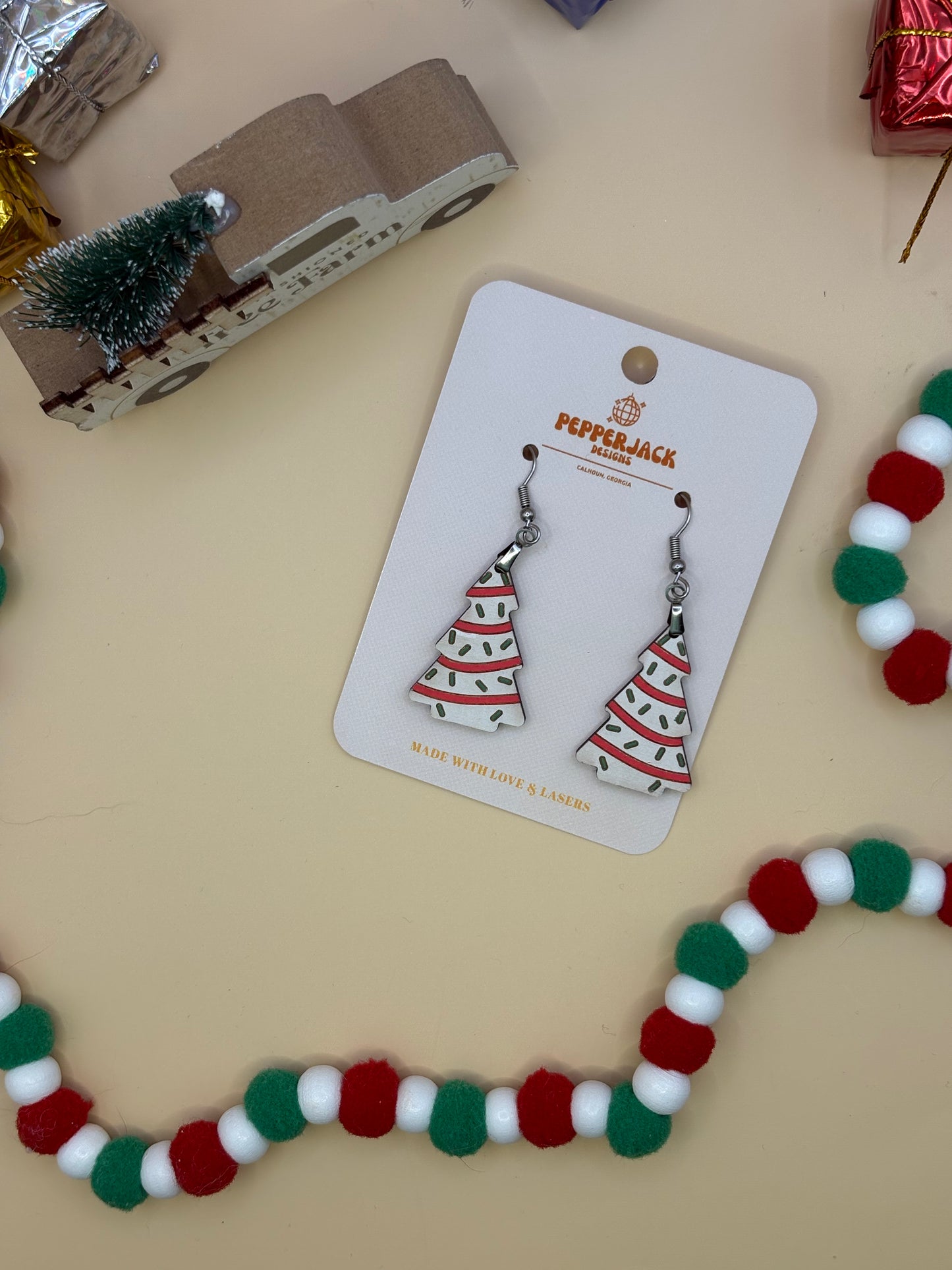 Lil Debbie Christmas Tree Cake Earrings
