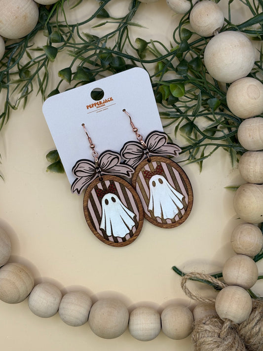 Ghost With Bow Retro Striped Earrings