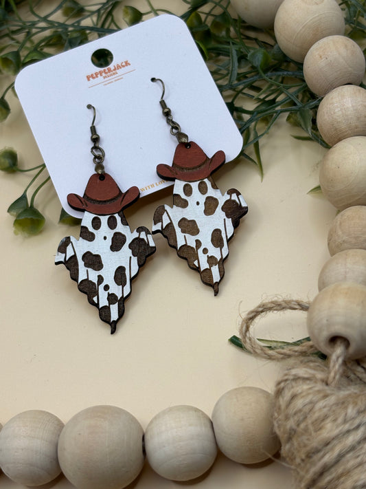 Cow Print Cowboy Ghost Earrings