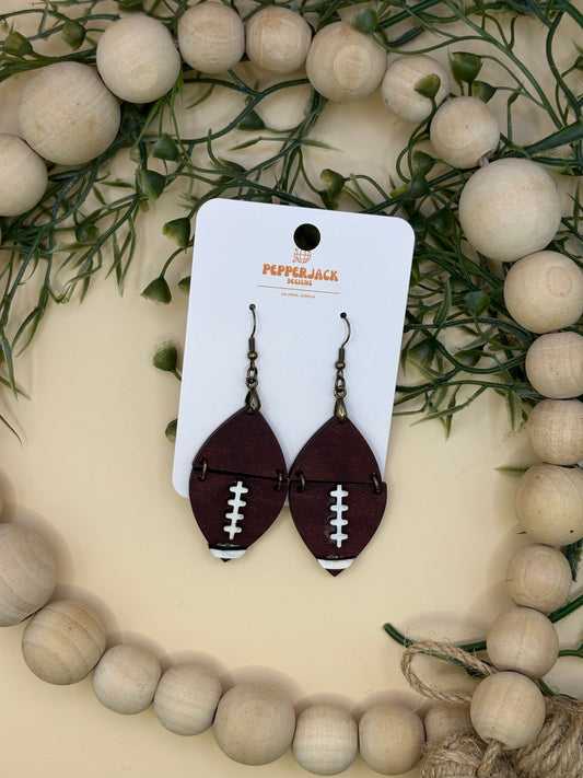 2 Piece Wood Football Earrings