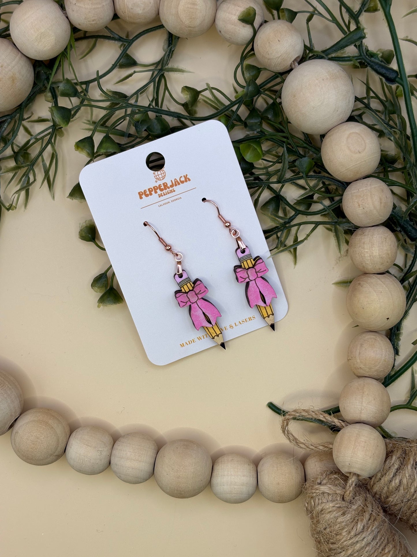 Pencil With Bow Earrings