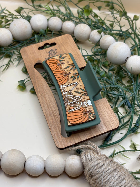 Skeleton In Pumpkin Patch Claw Clip