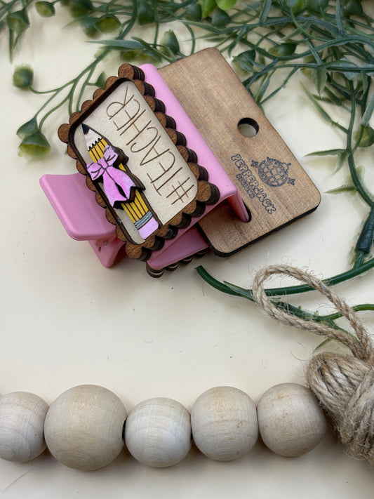 Teacher Pencil With Bow Mini Claw Clip