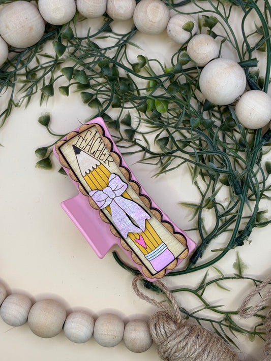 Teacher Pencil With Bow Claw Clip