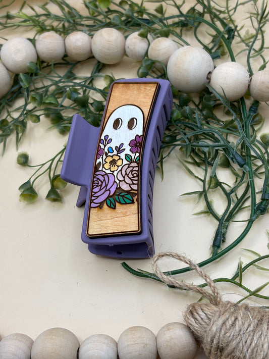 Ghost With Flowers Claw Clip