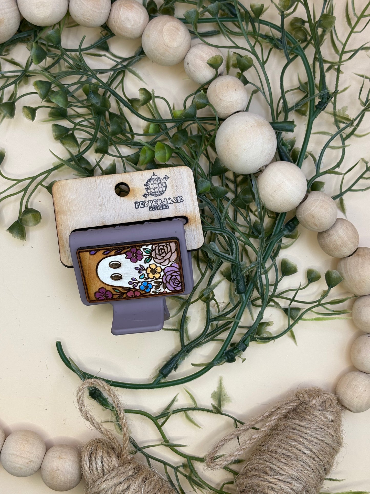 Ghost With Flowers Mini Claw Clip