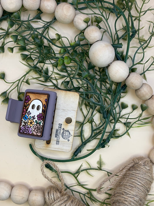 Ghost With Flowers Mini Claw Clip