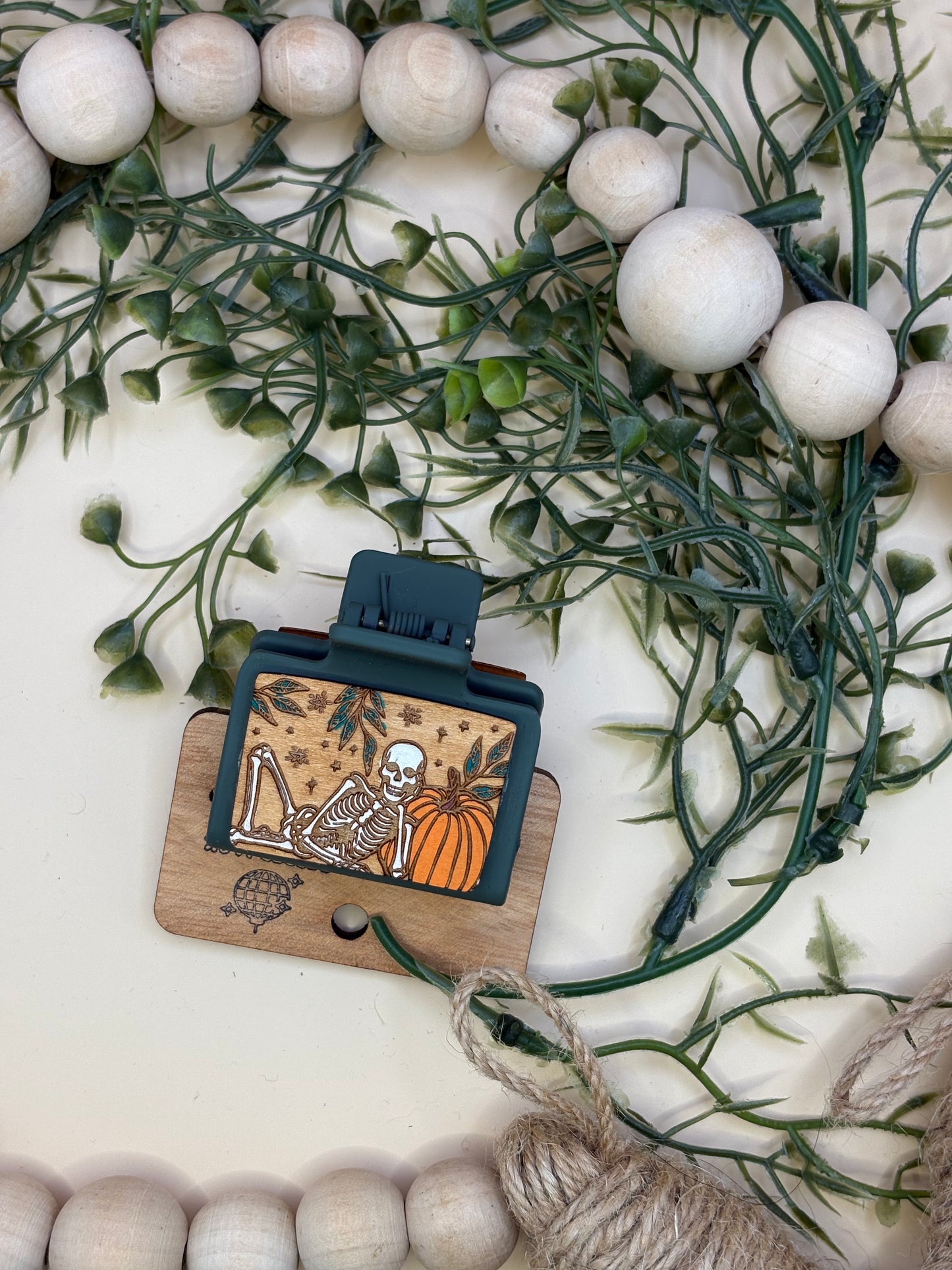 Skeleton In Pumpkin Patch Mini Claw Clip