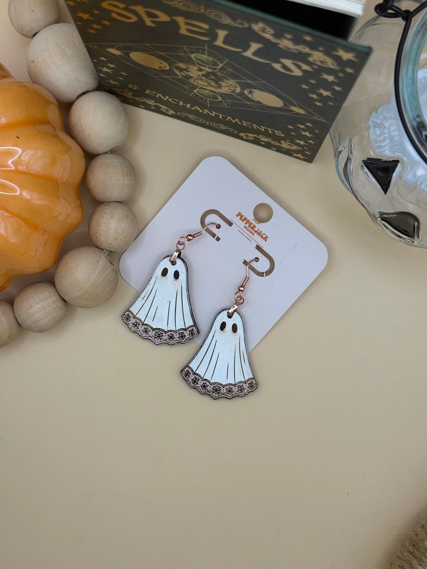 Ghost with pink lace trim earrings