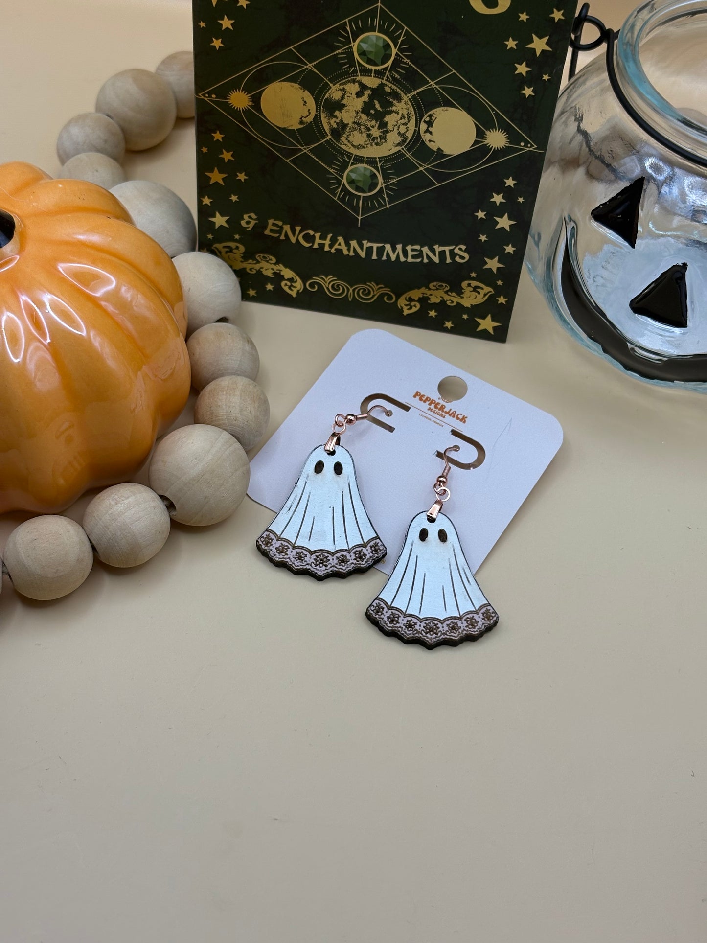 Ghost with pink lace trim earrings