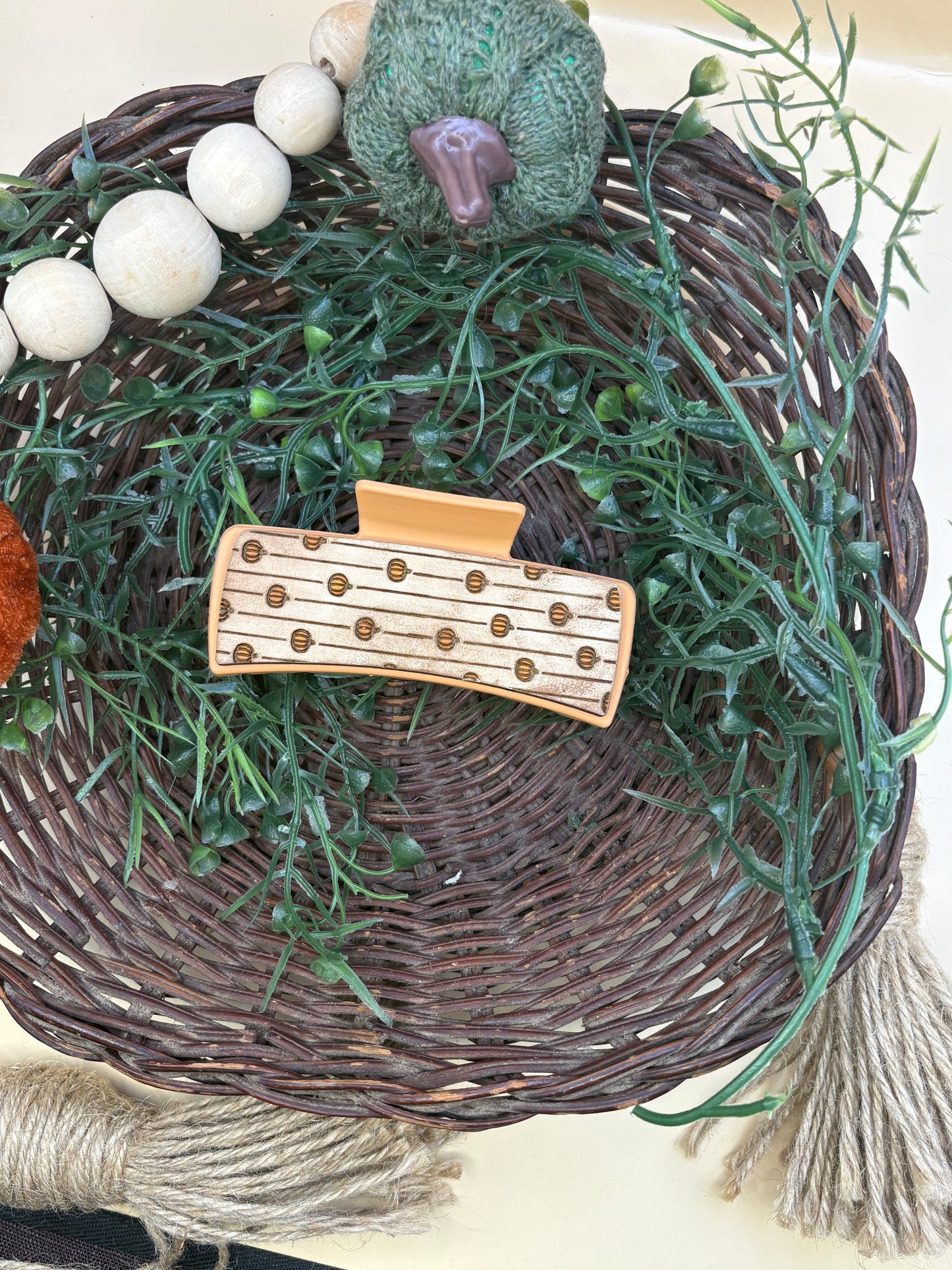 Rustic Pumpkin Striped Claw Clip