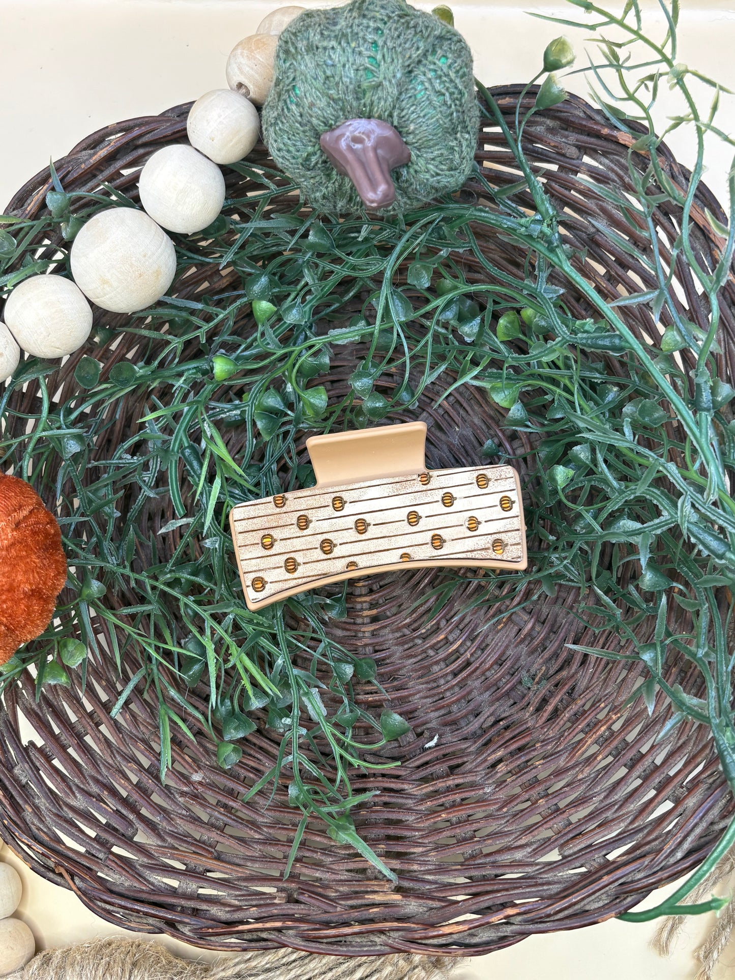 Rustic Pumpkin Striped Claw Clip