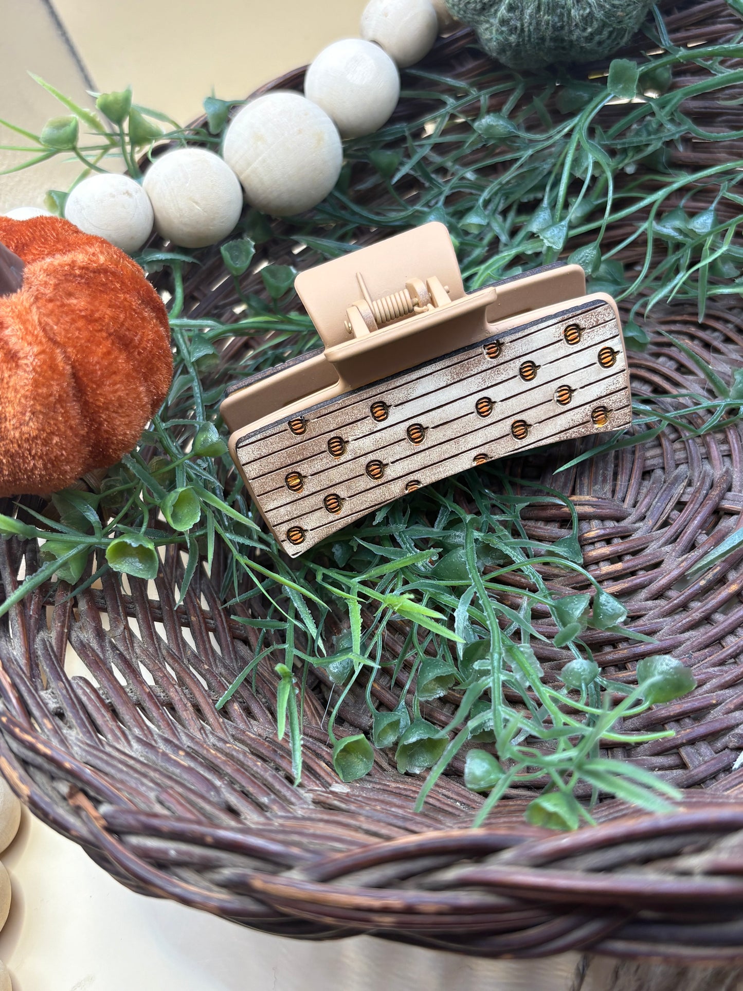 Rustic Pumpkin Striped Small Claw Clip