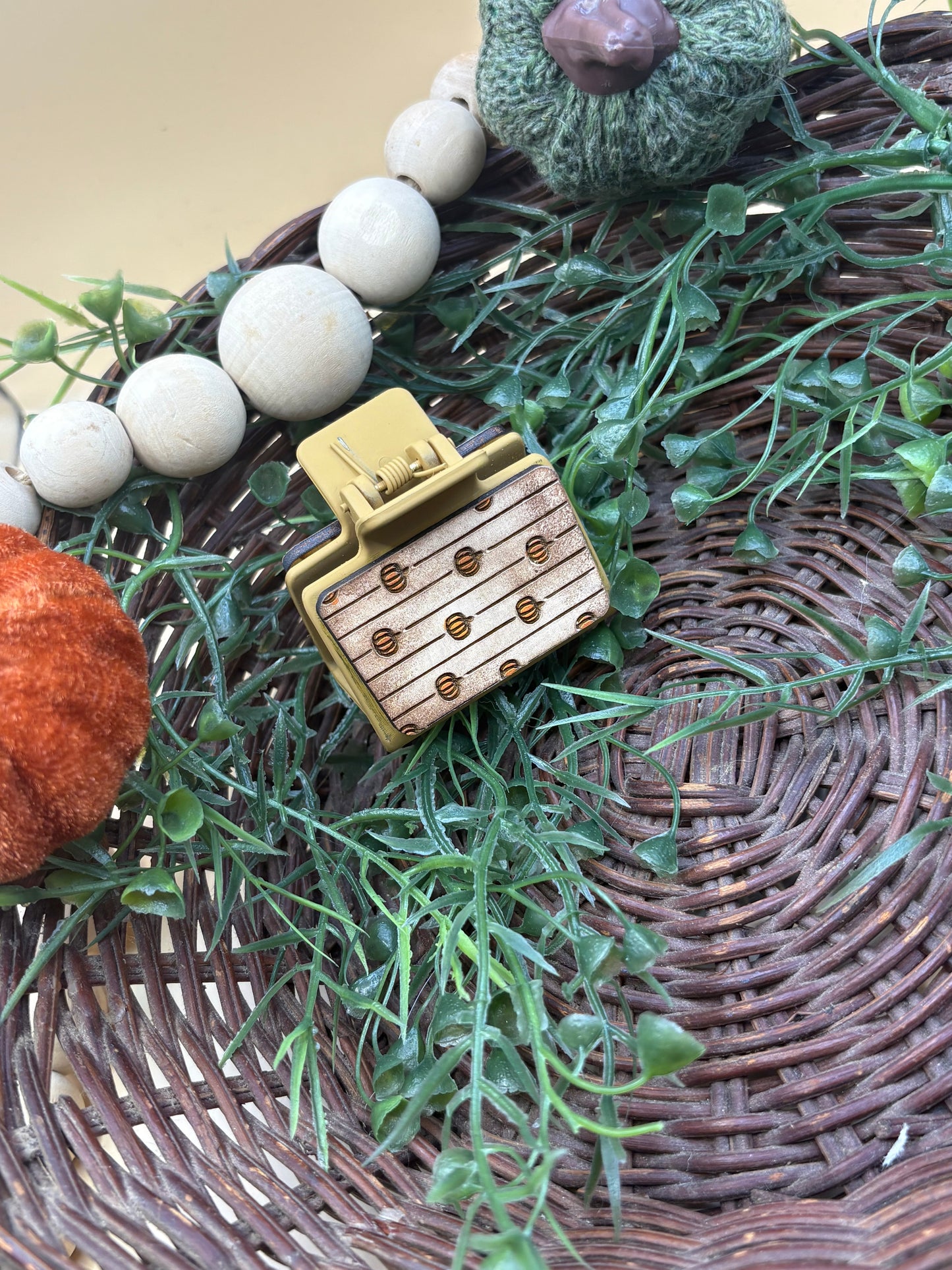 Rustic Pumpkin Striped Mini Claw Clip