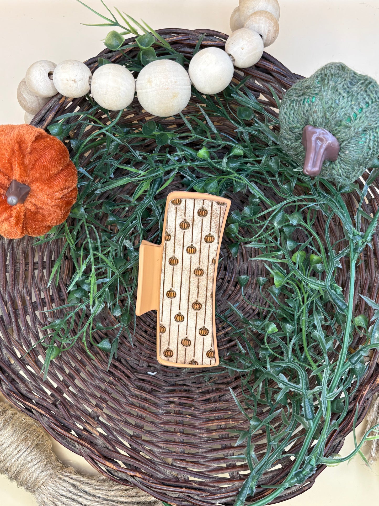 Rustic Pumpkin Striped Claw Clip