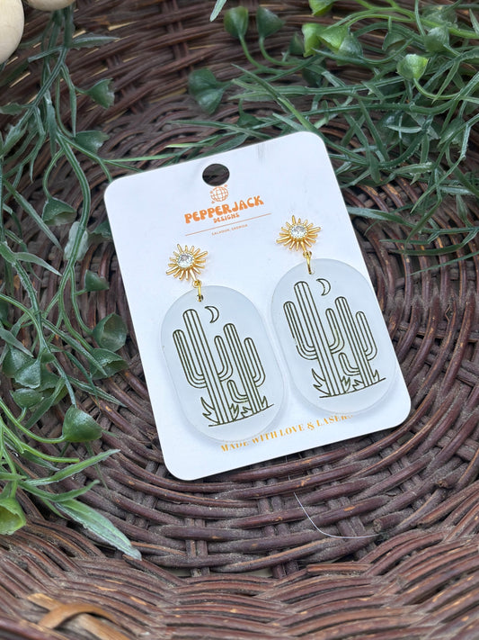 Cactus Frosted Acrylic Earrings