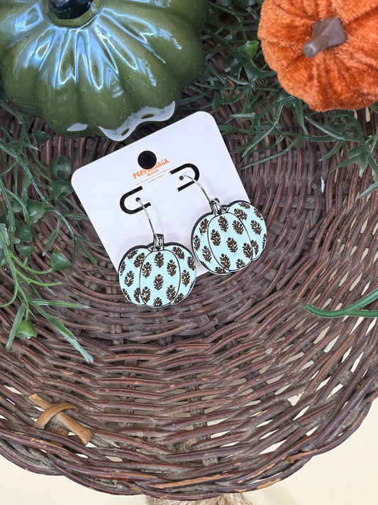 Boho Pumpkin with Floral Leaf Pattern Earrings