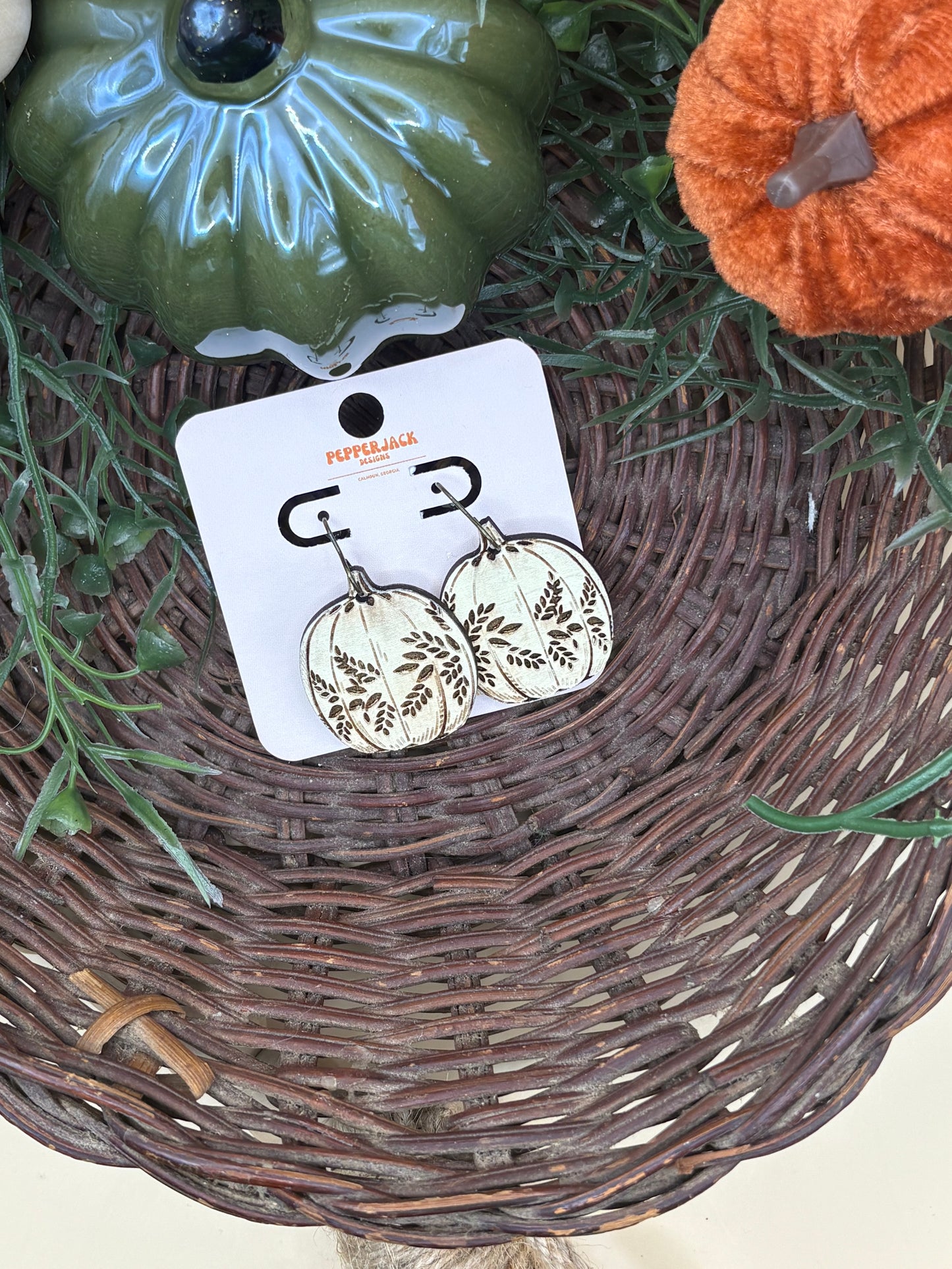 Boho Pumpkin With Sprigs Design Earrings