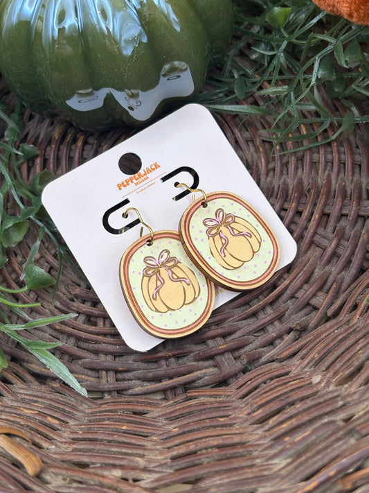Cute Pumpkin With Bow Earrings - Pink, Cream, & Orange