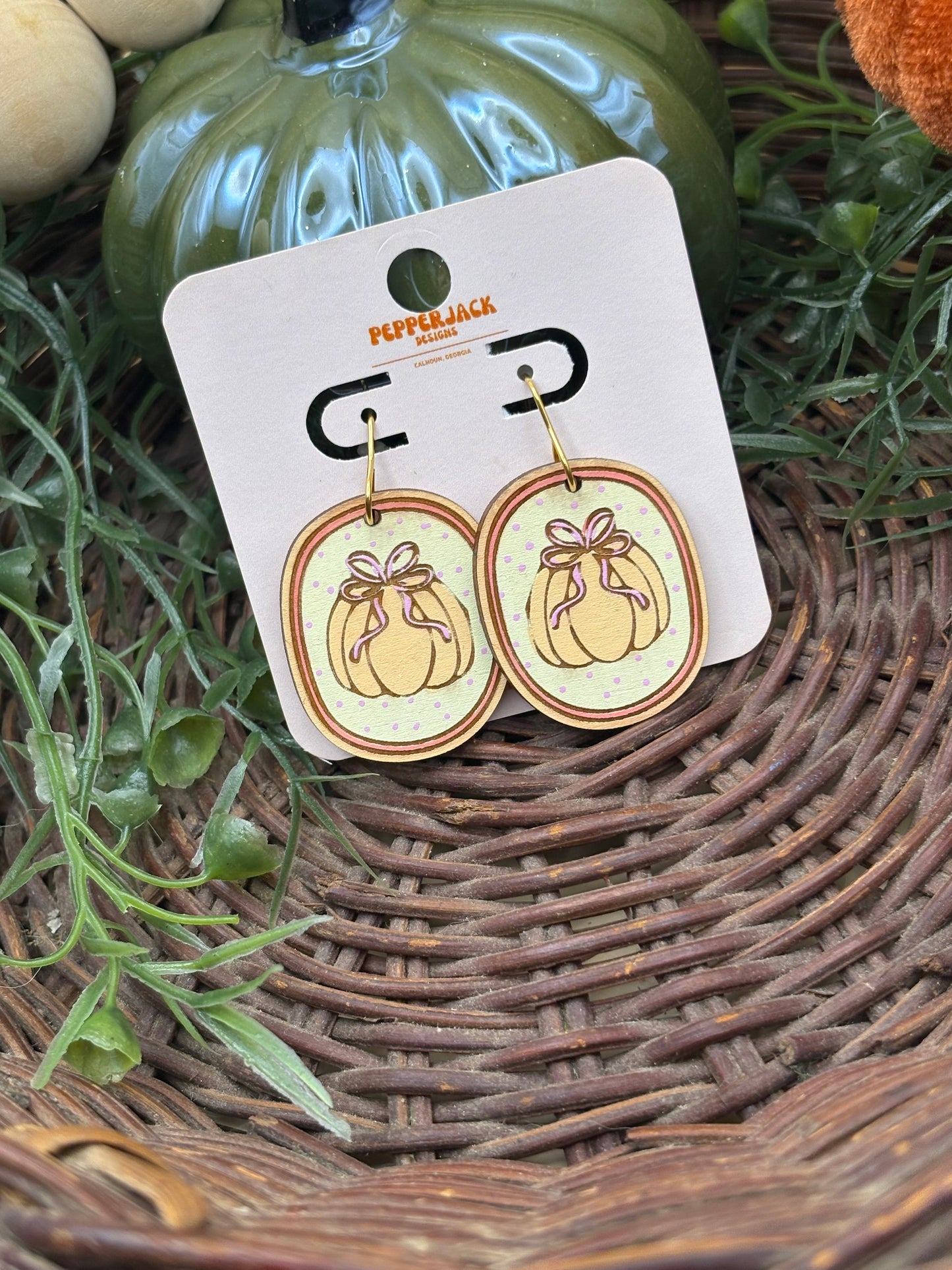 Cute Pumpkin With Bow Earrings - Pink, Cream, & Orange