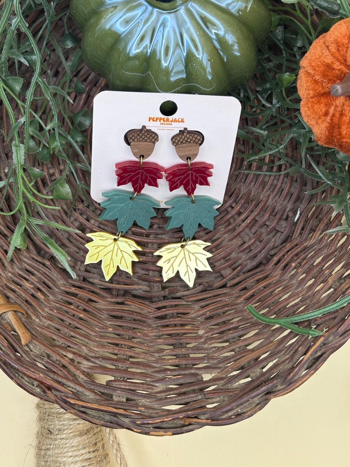 Acorn & Maple Leaf Dangle Earrings