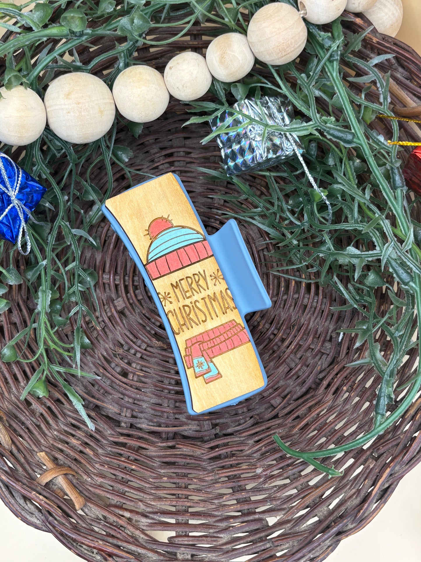 Toboggan & Scarf Merry Christmas Hair/Claw Clip