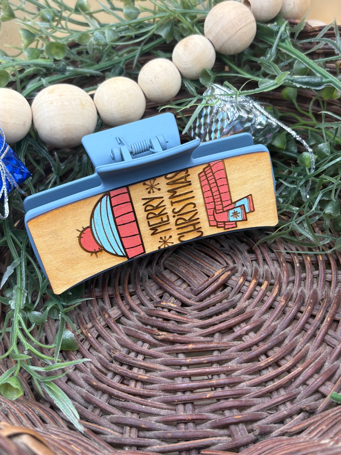 Toboggan & Scarf Merry Christmas Hair/Claw Clip